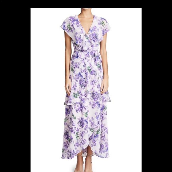 NEW Wayf Layered Maxi wrap Dress Lavender Floral